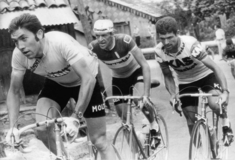 Merckx, Petterson e Fuente nell &#39;8a tappa del Giro d&#39;Italia 1972 Catanzaro - Reggio Calabria (Ap)